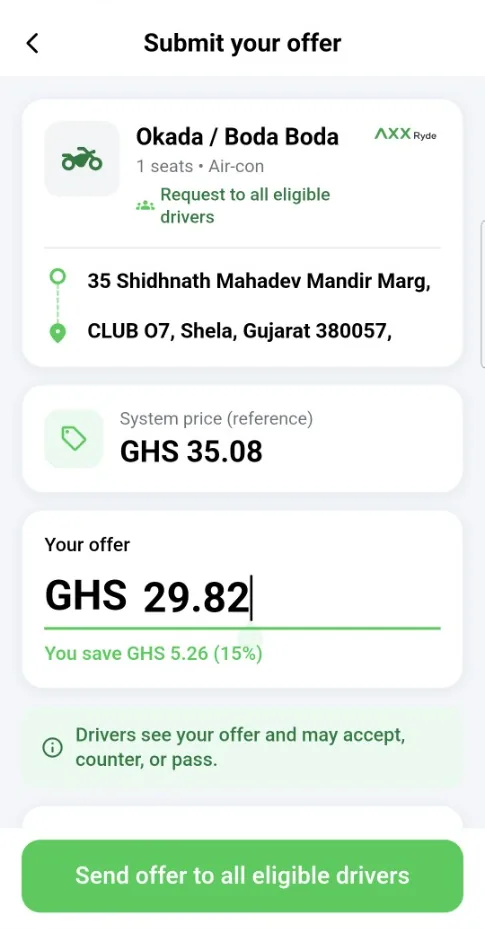 Bid for a ride in the AXX app